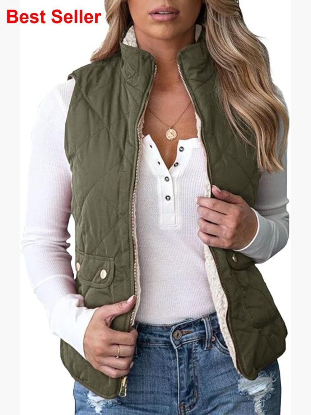Reversible Quilted Sherpa Fleece Vest Lightweight Fitted Sleeveless